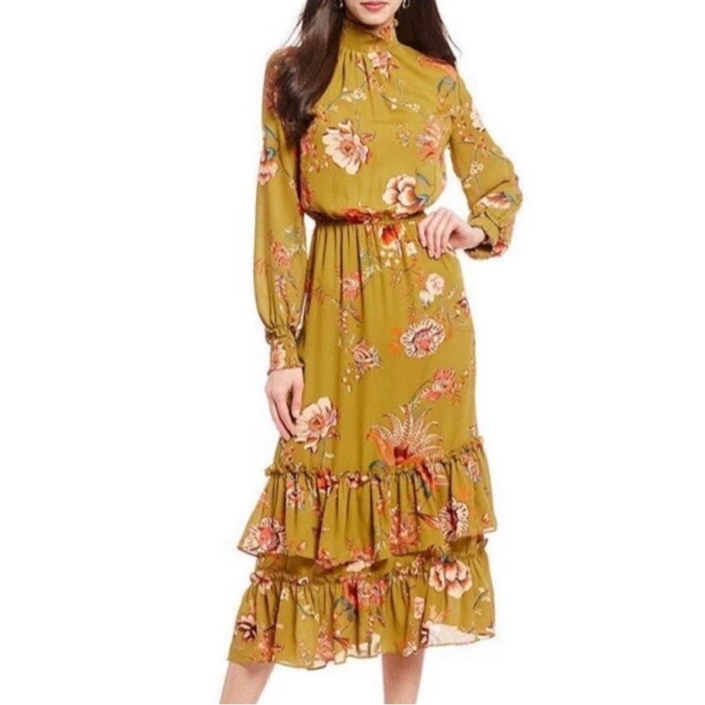 Gibson Latimer Mustard Floral Long Sleeve Dress